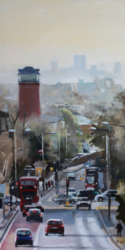 Shooters Hill, 5.40pm, Oil on gesso board, 12 x 24